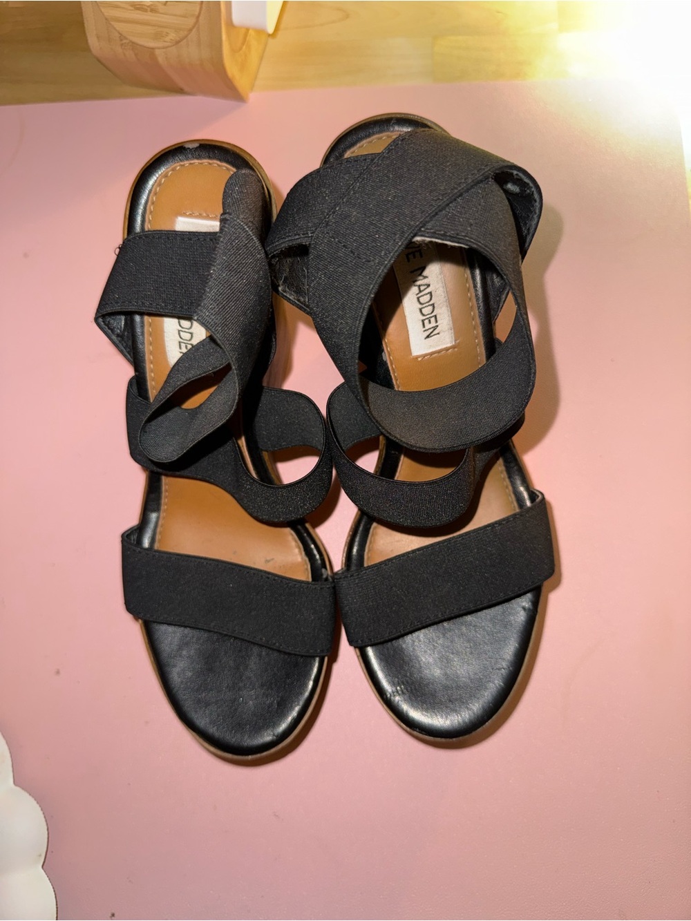 Steve Madden Black Elastic Wrap Sandals